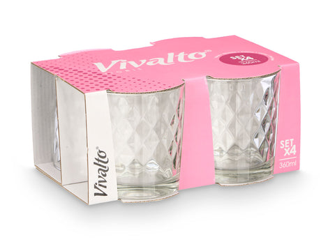 Set 4 Vasos Vidrio Diamante 360ml