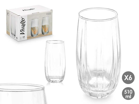 Pack 6 Vasos Rayas 510ml Transparente