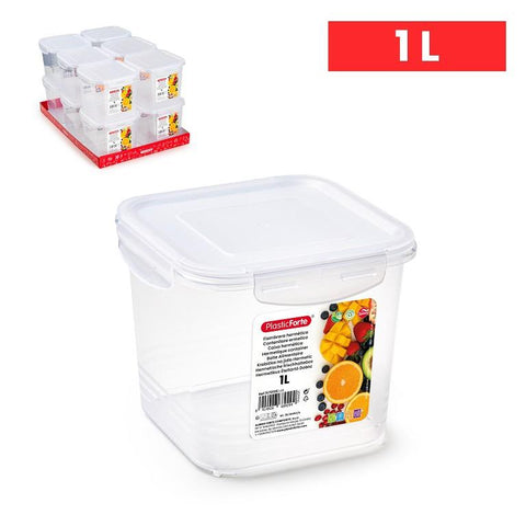 Fiambrera Hermética 1L Cuadrada Click Plasticforte