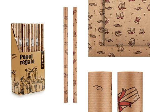 Présentoir 50 rouleaux de papier cadeau 70x200 kraft
