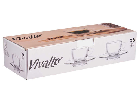 Pack 6 Tasses de Vidre Cafè 85ml amb Plat