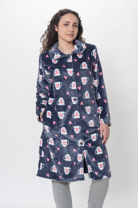 Bata Señora Larga talla P-M-G-SG Tazas Corazones
