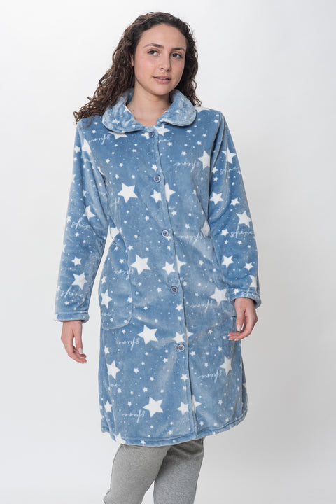 Bata Señora Larga talla P-M-G-SG Azul Estrellas