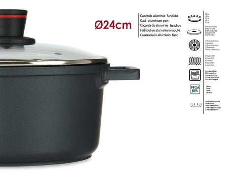 Cacerola 24cm Aluminio Fundido Full Induction Molten
