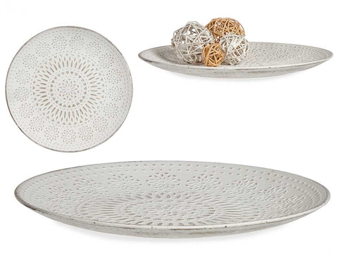 Plato Madera Decoración Mandala Blanco 35cm