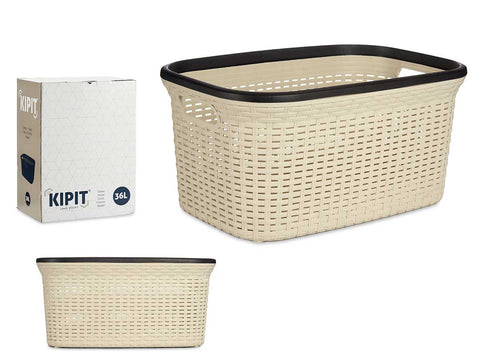 Cesta Plástico Rattan Ropa 36 Litros Crema