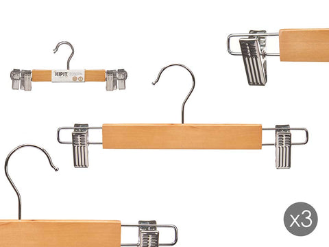 Set 3 Perchas de Madera con Pinza Falda