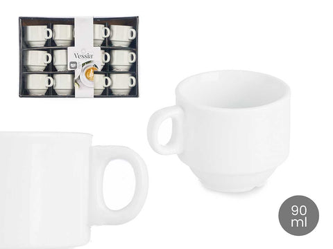 Pack 12 Tazas de Porcelana Apilable 90 ml