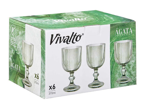 Pack 6 Copas Agua 370ml Verde Musgo Rayas