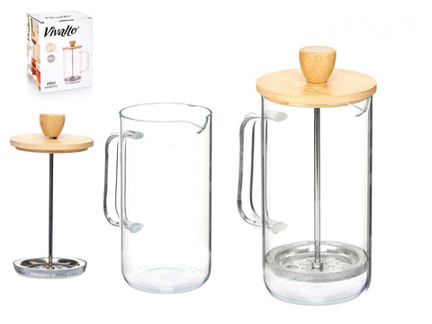 Tetera Émbolo Borosilicato Tapa Bambú 600ml