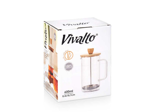 Tetera Émbolo Borosilicato Tapa Bambú 600ml