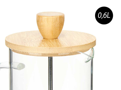 Tetera Émbolo Borosilicato Tapa Bambú 600ml