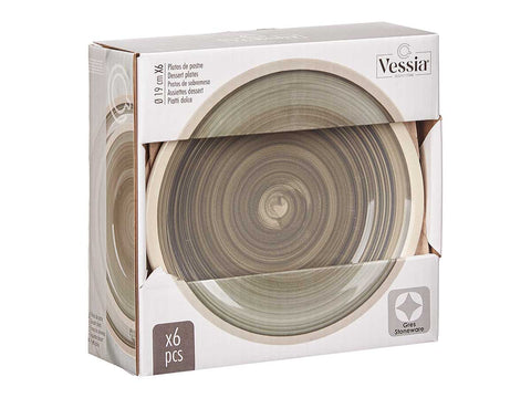 Pack 6 Platos Postre Gres Gris Borde