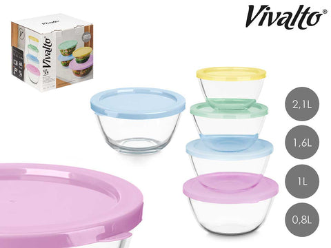 Set 4 Fiambreras Borosilicato Redondas 800 1000 1600 2100ml