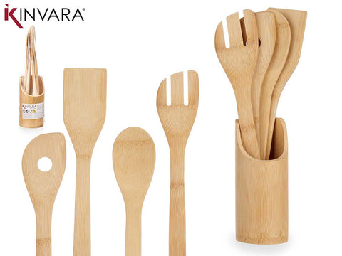 Soporte 5 Piezas Utensilios Bambú
