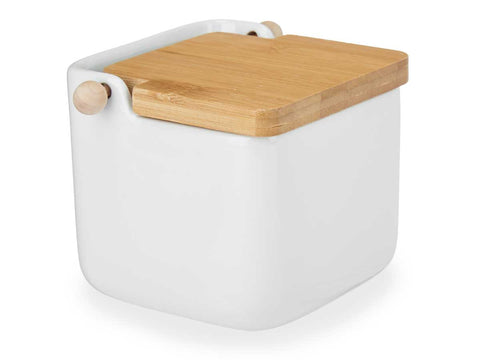 Salero de Cerámica Blanco con Tapa Bambú 800ml
