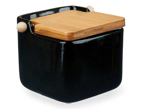Salero de Cerámica Negro Tapa Bambú 800ml