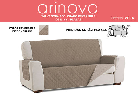 Cubre Sofá 2 Plazas Acolchado Reversible Beige/Crudo
