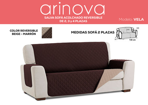 Cubre Sofá 2 Plazas Acolchado Reversible Beige/Marrón