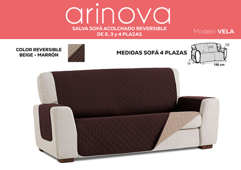 Cubre Sofá 4 Plazas Acolchado Reversible Beige/Marrón