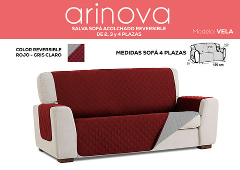 Cubre Sofá 4 Plazas Acolchado Reversible Gris/Rojo