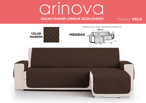 Cubre Sofá Chaiselongue Acolchado Reversible 240cm Marrón