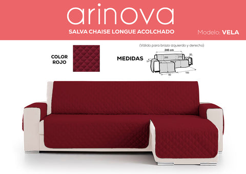 Cubre Sofá Chaiselongue Acolchado Reversible 240cm Rojo