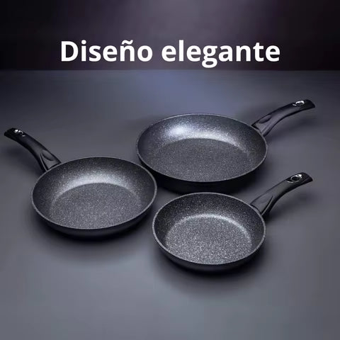 Juego 3 Sartenes Negras 20-24-28cm Royalty Line Aluminio Forjado