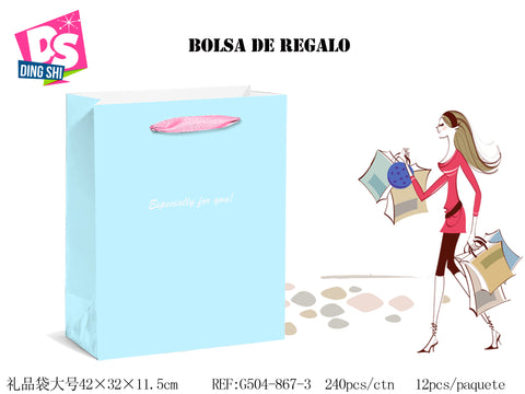 Lot de 12 sacs cadeaux en papier 26 x 32 x 12,5 cm, design bleu, spécialement pour vous