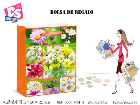 Pack 12 Bolsas Papel de Regalo 26x32x12,5cm Diseño Floral