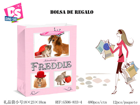 Lot de 12 sacs cadeaux en papier 18 x 23 x 10 cm Motif chien Firuláis