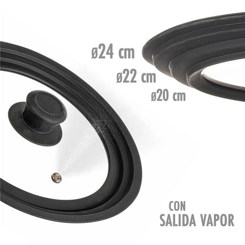 Couvercle universel avec poignée thermique, sortie vapeur 20-22-24 cm