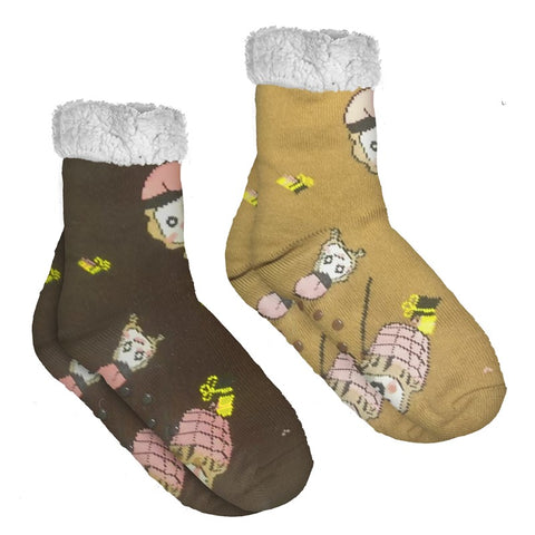 Calcetines Kids Antideslizantes Caga Tió Borreguito Sherpa Marrón Claro/Oscuro