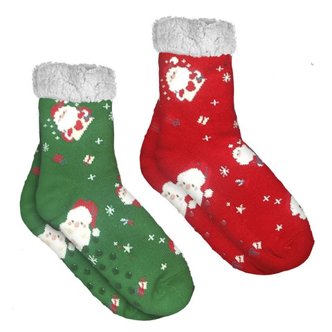 Calcetines Kids Antideslizantes Papá Noel Borreguito Sherpa Rojo/Verde
