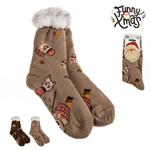 Calcetines Kids Antideslizantes Caga Tió Borreguito Sherpa Marrón Claro/Oscuro