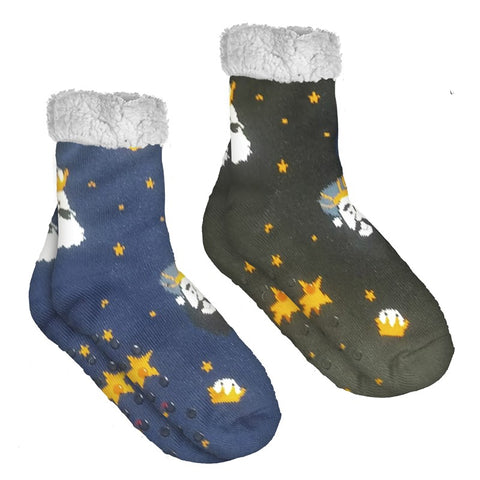 Calcetines Kids Antideslizantes Reyes Magos Borreguito Sherpa Negro/Azul