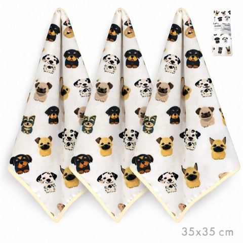 Set 3 Paños Microfibra 35x35cm Perros