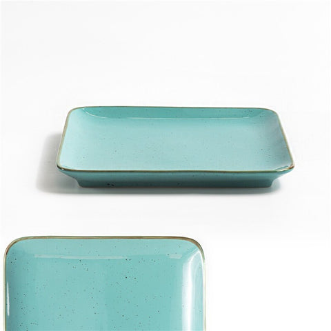 Plato Postre de Porcelana Makoto 18,5cm Celeste Cuadrado