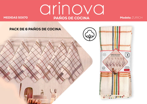 Pack 6 Paños de Cocina 50x70cm Zurich