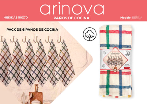 Pack 6 Paños de Cocina 50x70cm Berna