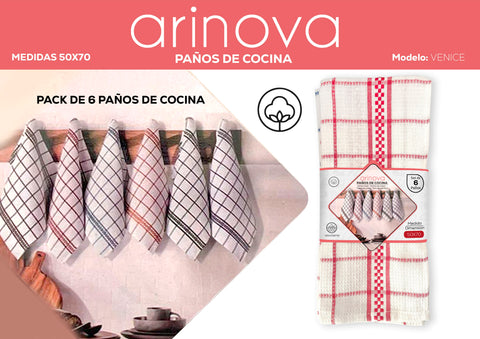 Pack 6 Paños de Cocina 50x70cm Venice