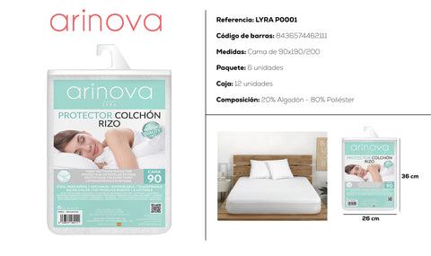 Protector de Colchón Rizo cama 90cm Lyra 90x190/200cm Arinova
