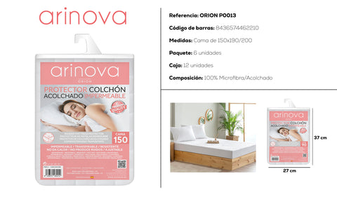 Protector de Colchón cama 150cm Acolchado Impermeable Orion 150x190/200cm Arinova