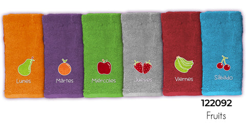 Pack 6 Paños de Algodón Bordado Semanario Frutas