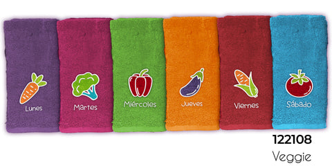 Pack 6 Paños de Algodón Bordado Semanario Verduras