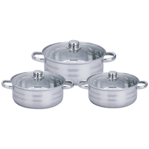 Set 3 Ollas Bajas SP6 con Tapa Cristal (5,8L - 7,3L - 9,1L) Royalty Line