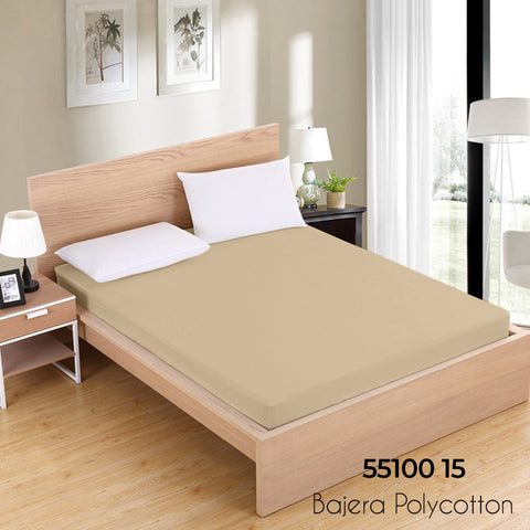 Sábana Bajera Beige Cama 135cm Ajustable Polycotton