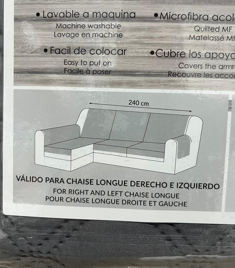 Cobreix Sofà Chaise Longue Gris + Butxaques 240cm Part Amunt