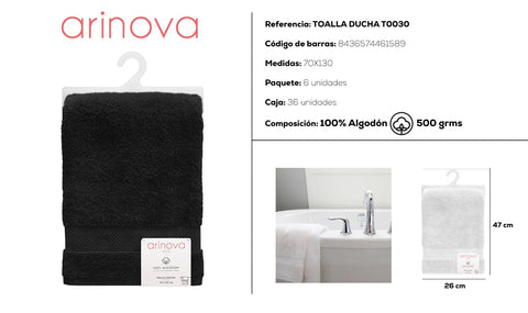 Toalla Negra 70x130cm 500 gramos Arinova para Ducha