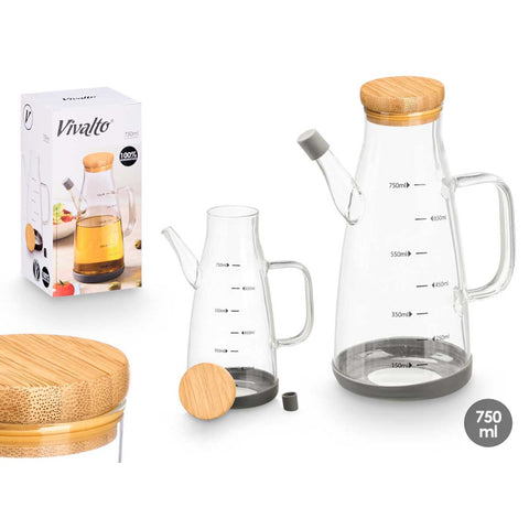 Aceitera Borosilicato 750ml Tapa Bambu